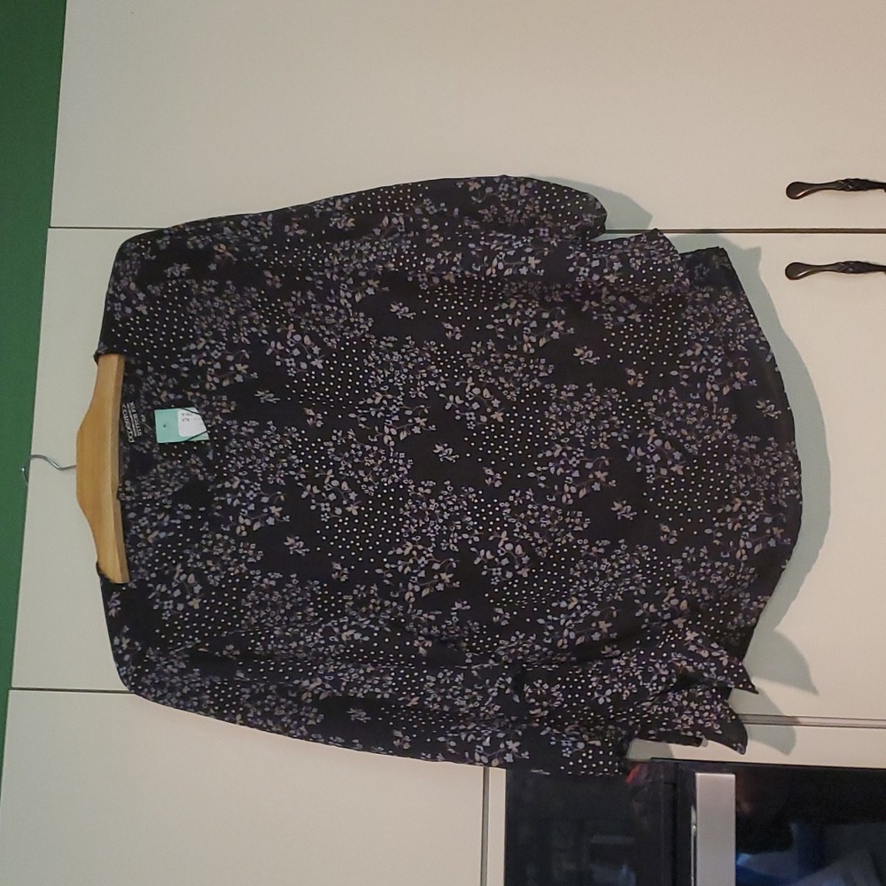 Size XL Petite XLP Stitch Fix "Paper Moon" Tie-Sleeve Blouse New W/Tags Black